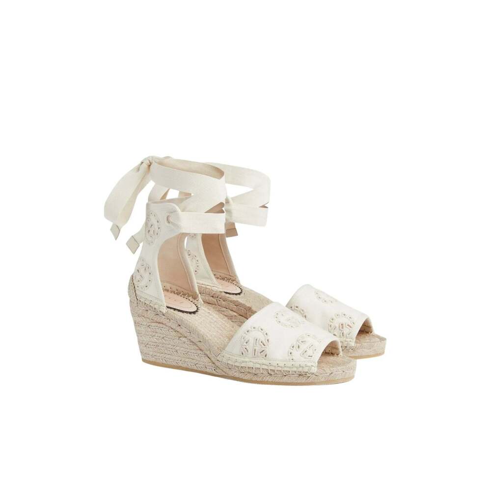 Gucci Interlocking G Platform Espadrilles Ivory Canvas Ribbon Tie IT 38 - Picture 3 of 6